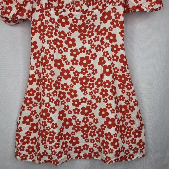 Nwt Glamorous Women's Red Mini Dresses Tie Puff Sleeve Floral Mini Dress Size 12 - Picture 3 of 16